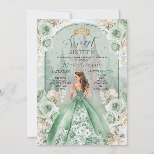 Invitation Sweet sixteen Sage Green Forest Anniversaire (Devant)
