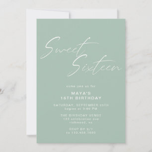 Invitation Sweet sixteen Script Sage Green Mint 16e anniversa
