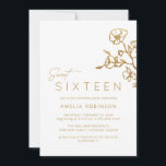 Invitation Sweet sixteen Soft Glam Gold & White 16e anniversa<br><div class="desc">Jolie,  style glamour,  16 invitations sucrées avec des détails floral subtils. Or sur un arrière - plan blanc. Remarque : L'effet Gold est répliqué par un graphique de haute qualité. Aucune feuille réelle ne sera utilisée.</div>