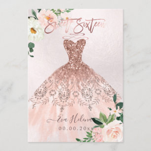 Invitation Sweet sixteen, Sparkle Gown, Faux Rose Gold