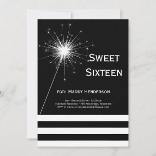 Invitation Sweet sixteen Sparkler noir et blanc