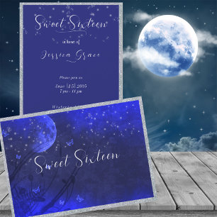 Invitation Sweet sixteen, Stars Lune Enchantée Soirée Violet