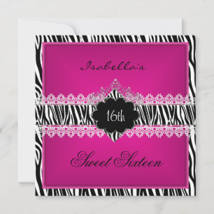 Invitation Sweet sixteen Sweet 16 16e Noir Zèbre Blanc rose