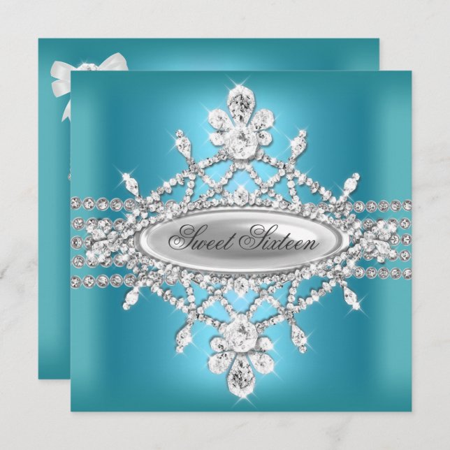 Invitation Sweet sixteen Sweet 16 Anniversaire Turquoise Bleu (Devant / Derrière)