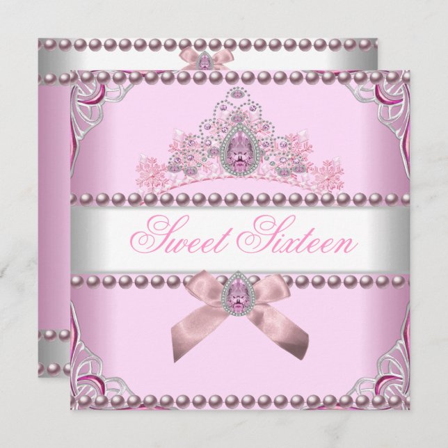 Invitation Sweet sixteen Sweet 16 Bijou blanc rose argent (Devant / Derrière)