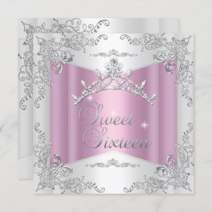 Invitation Sweet sixteen Sweet 16 blanc rose argent Tiara