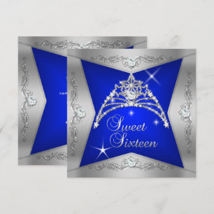 Invitation Sweet Sixteen Sweet 16 Couronne Bleue Argentée