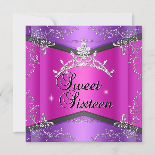 Invitation Sweet sixteen Sweet 16 Hot rose pourpre Tiara (Devant)
