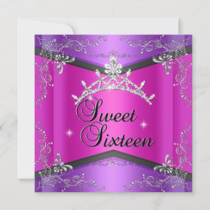 Invitation Sweet sixteen Sweet 16 Hot rose pourpre Tiara