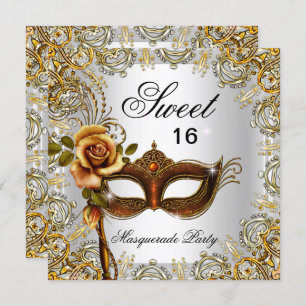 Invitation Sweet sixteen Sweet 16 Masquerade Gold 2