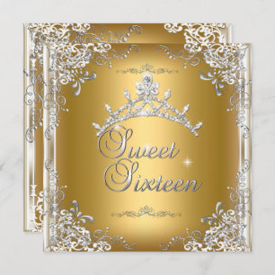 Invitation Sweet sixteen Sweet 16 Or Blanc Argent Tiara