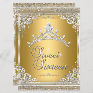 Invitation Sweet sixteen Sweet 16 Or Blanc Argent Tiara