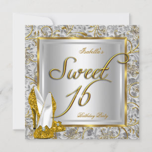 Invitation Sweet sixteen Sweet 16 Party Gold Silver Blanc