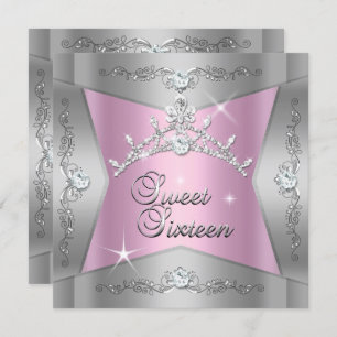 Invitation Sweet sixteen Sweet 16 Pink Silver Tiara