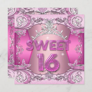 Invitation Sweet sixteen Sweet 16 Pink Silver Tiara