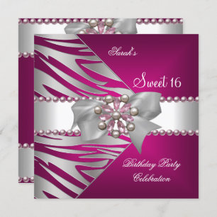 Invitation Sweet Sixteen Sweet 16 Pink Zebra White Pink Pearl