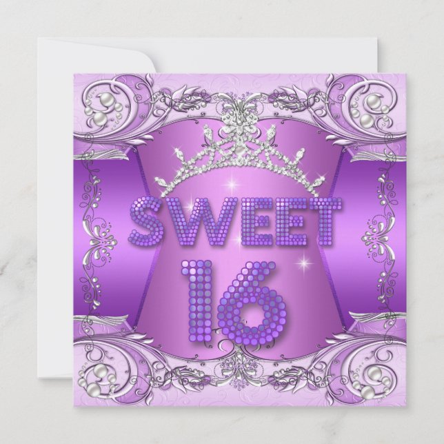 Invitation Sweet sixteen Sweet 16 pourpre Silver Tiara (Devant)