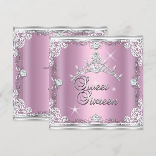 Invitation Sweet sixteen Sweet 16 Rose Silver Diamond Tiara