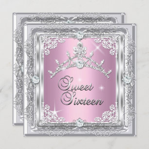 Invitation Sweet sixteen Sweet 16 Rose Silver Diamond Tiara