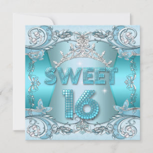 Invitation Sweet sixteen Sweet 16 Turquoise Blue Silver Tiara