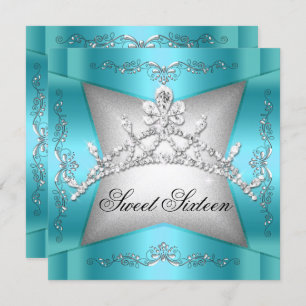 Invitation Sweet sixteen Sweet 16 Turquoise Blue Silver Tiara