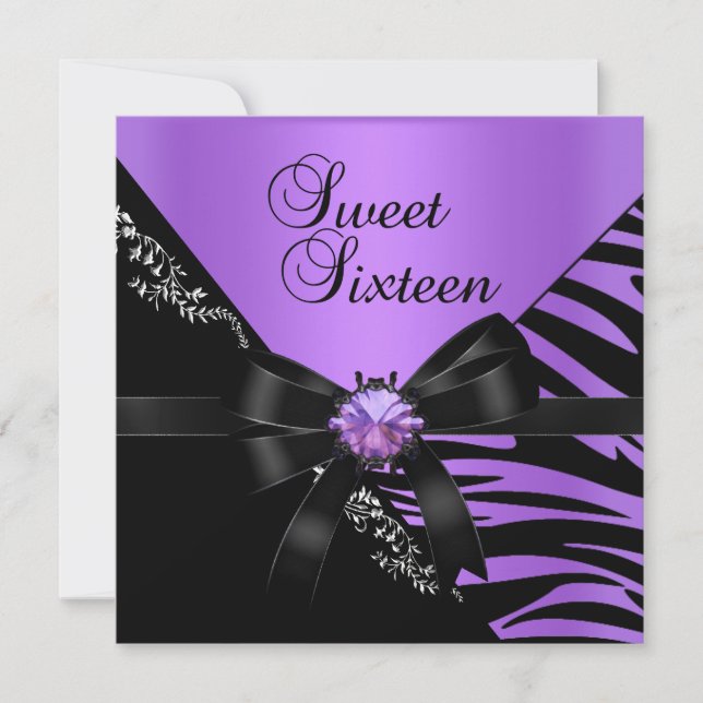 Invitation Sweet sixteen Sweet 16 Zebra Purple Black Jewel (Devant)