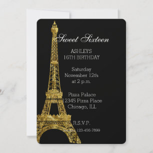 Invitation Sweet sixteen Tour Eiffel Glam Or