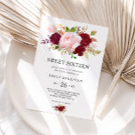 Invitation Sweet sixteen Tropical Rouge fête d'anniversaire<br><div class="desc">Cette invitation à fêter un sweet sixteen tropical rouge est parfaite pour une élégante fête du 16ème anniversaire. Le design artistique bordo marsala présente des roses d'aquarelle,  verts,  roses,  bordeaux et roux assortis de verdure bien disposés dans un bouquet de fleurs gracieux et radieux.</div>