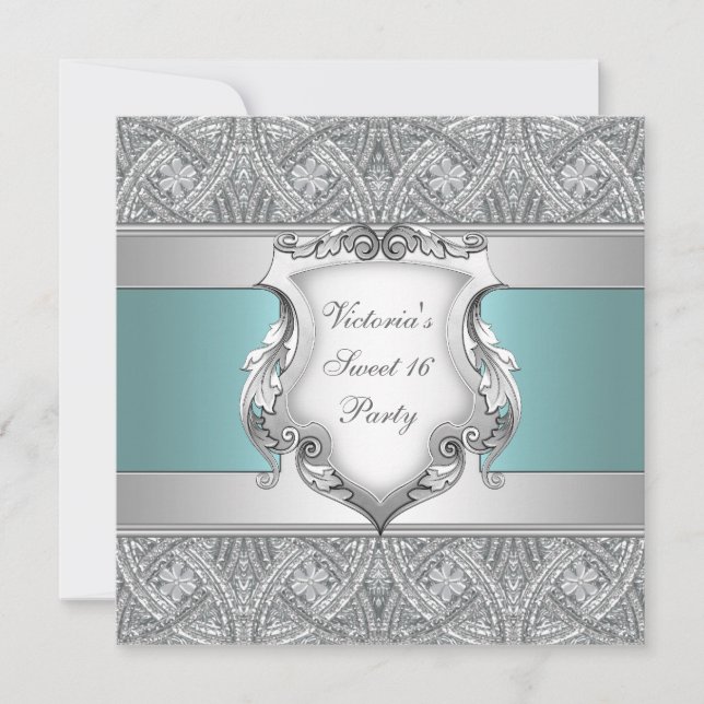 Invitation Sweet sixteen turquoise bleu (Devant)