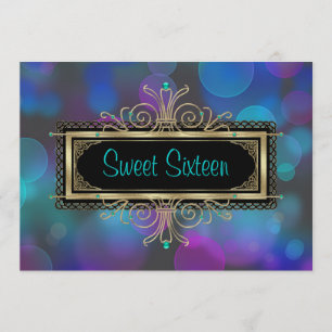 Invitation Sweet sixteen Turquoise bleu violet fête d'anniver