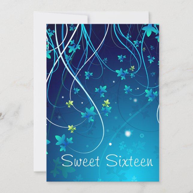Invitation Sweet sixteen turquoise Blue Swirls (Devant)
