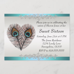 Invitation Sweet sixteen turquoise de paon