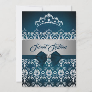 Invitation Sweet sixteen Turquoise Silver Diamond Tiara Bow