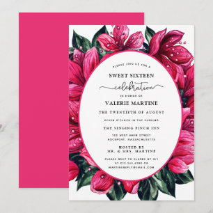 Invitation Sweet sixteen végétal rose profond Inv