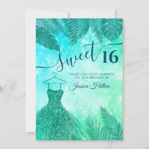 Invitation Sweet sixteen vert tropical feuille