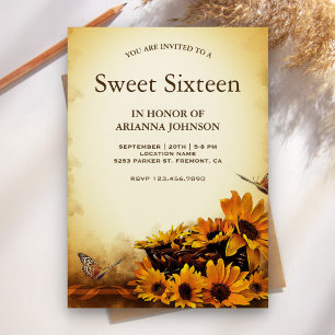 Invitation Sweet sixteen vintage floral de tournesol