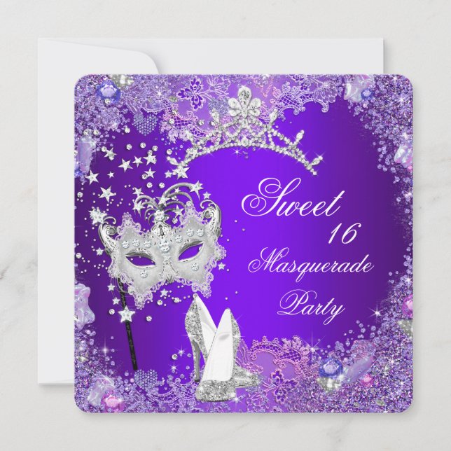 Invitation Sweet sixteen violet 16 Masquerade Party Tiara (Devant)