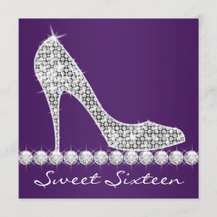 Invitation Sweet sixteen violet à talons hauts fête d'anniver
