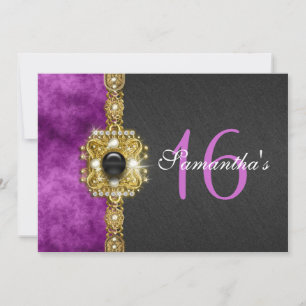 Invitation "sweet sixteen" violet noir 16 ans