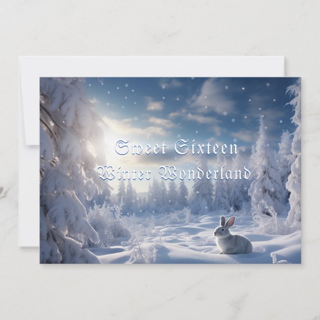 Invitation Sweet sixteen Winter Wonderland Lapin blanc (Devant)
