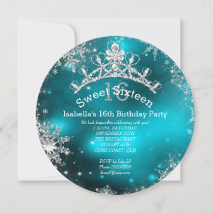 Invitation Sweet sixteen Winter Wonderland Silver Turquoise