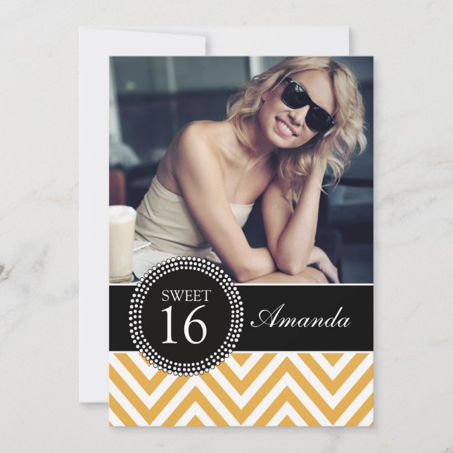 INVITATION SWEET SIXTEEN YELLOW ZIG ZAG CHEVRON MOTIF (Devant)
