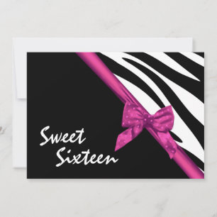 Invitation Sweet sixteen Zebra et Ribbon rose