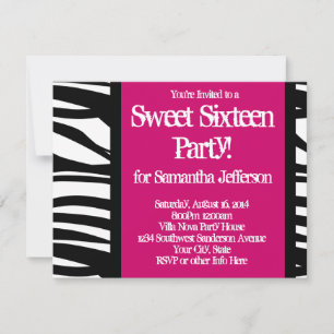 Invitation Sweet sixteen, Zèbre rose chaud