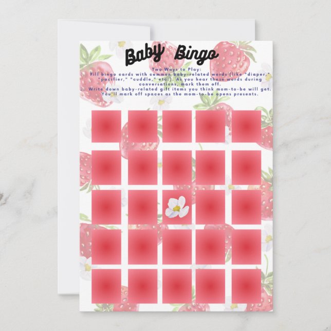 Invitation Sweet Strawberry Theme Baby Bingo Douche Jeu (Devant)