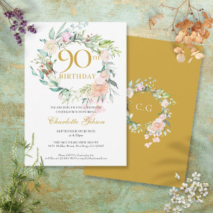 Invitation Sweet Summer Roses Garland Monogramme 90e annivers