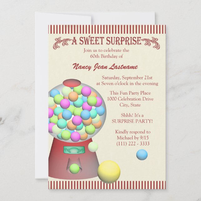 Invitation Sweet Surprise Gumball Machine Anniversaire (Devant)