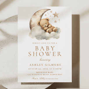 Invitation Sweet Teddy Bear Baby shower beige neutre