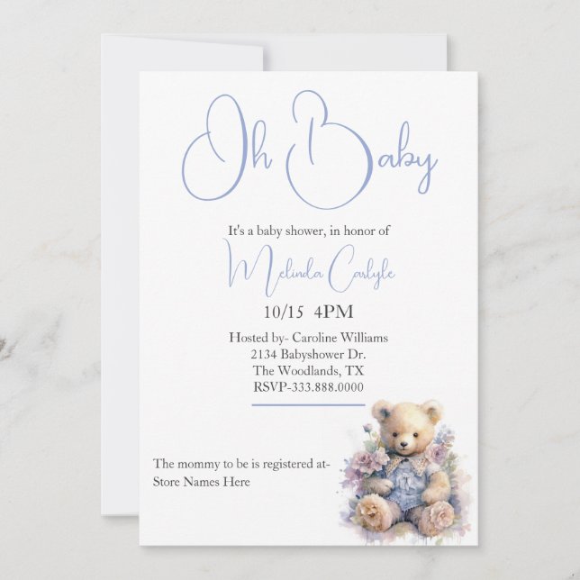 Invitation Sweet Teddy Bear Baby shower garçon (Devant)