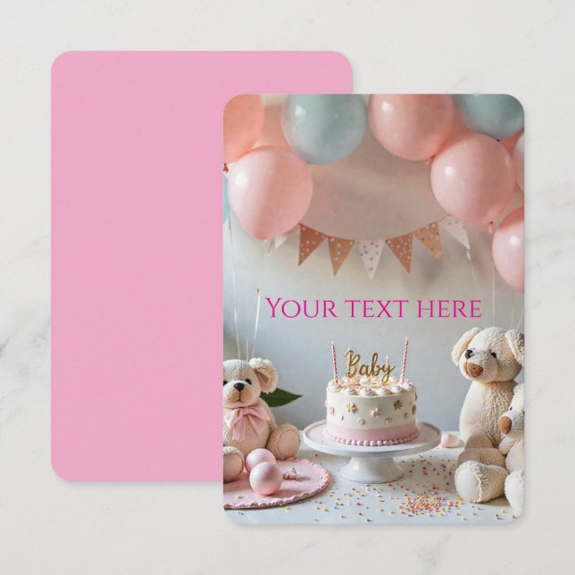 Invitation Sweet Teddy Bears Balloons Birthday or Baby Shower (Devant / Derrière)